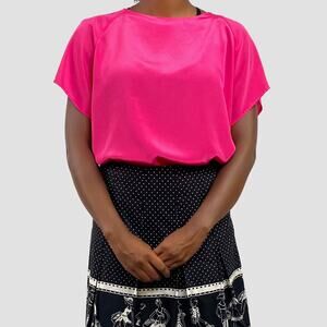 Vintage Hot Pink Mid Century Boxy Drapey Dropped Shoulder Blouse Sz XL